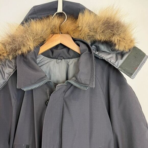 Vintage 3XL Gray Down Filled WaterFowl Feather Fur Hood Jacket Coat Parka Grunge - Picture 3 of 16